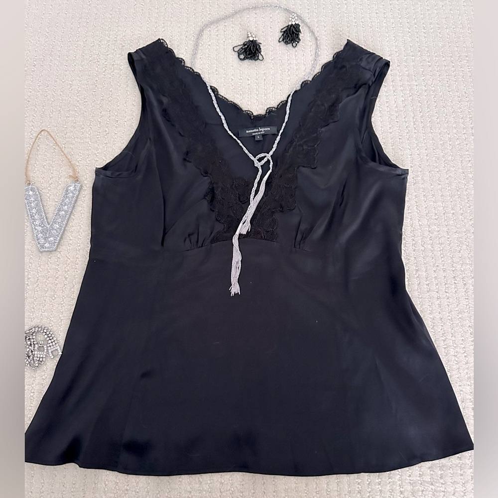 Nanette Lepore 100% Silk Evening Top camisole with Lace, size L